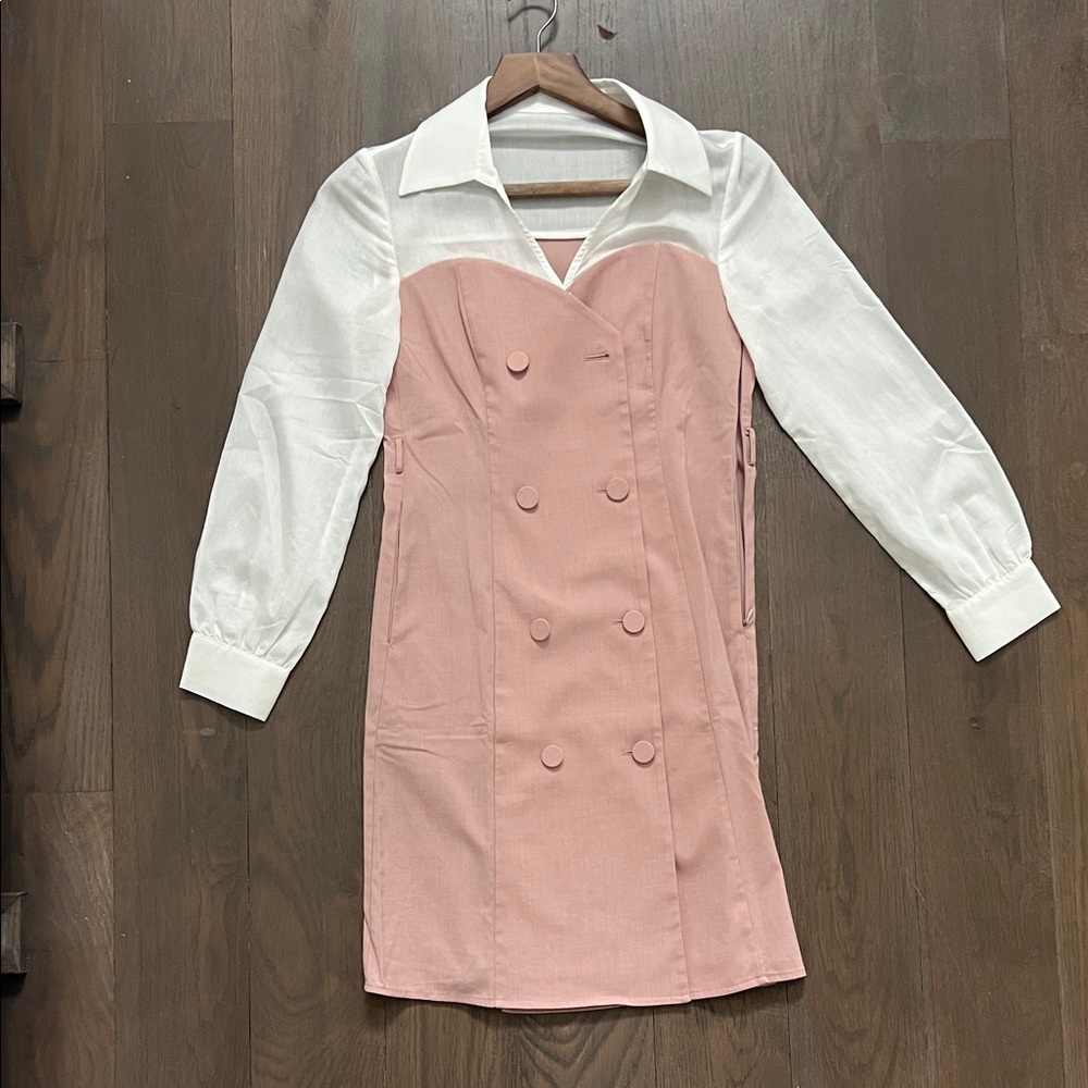 Pink and White Long Sleeve Dress